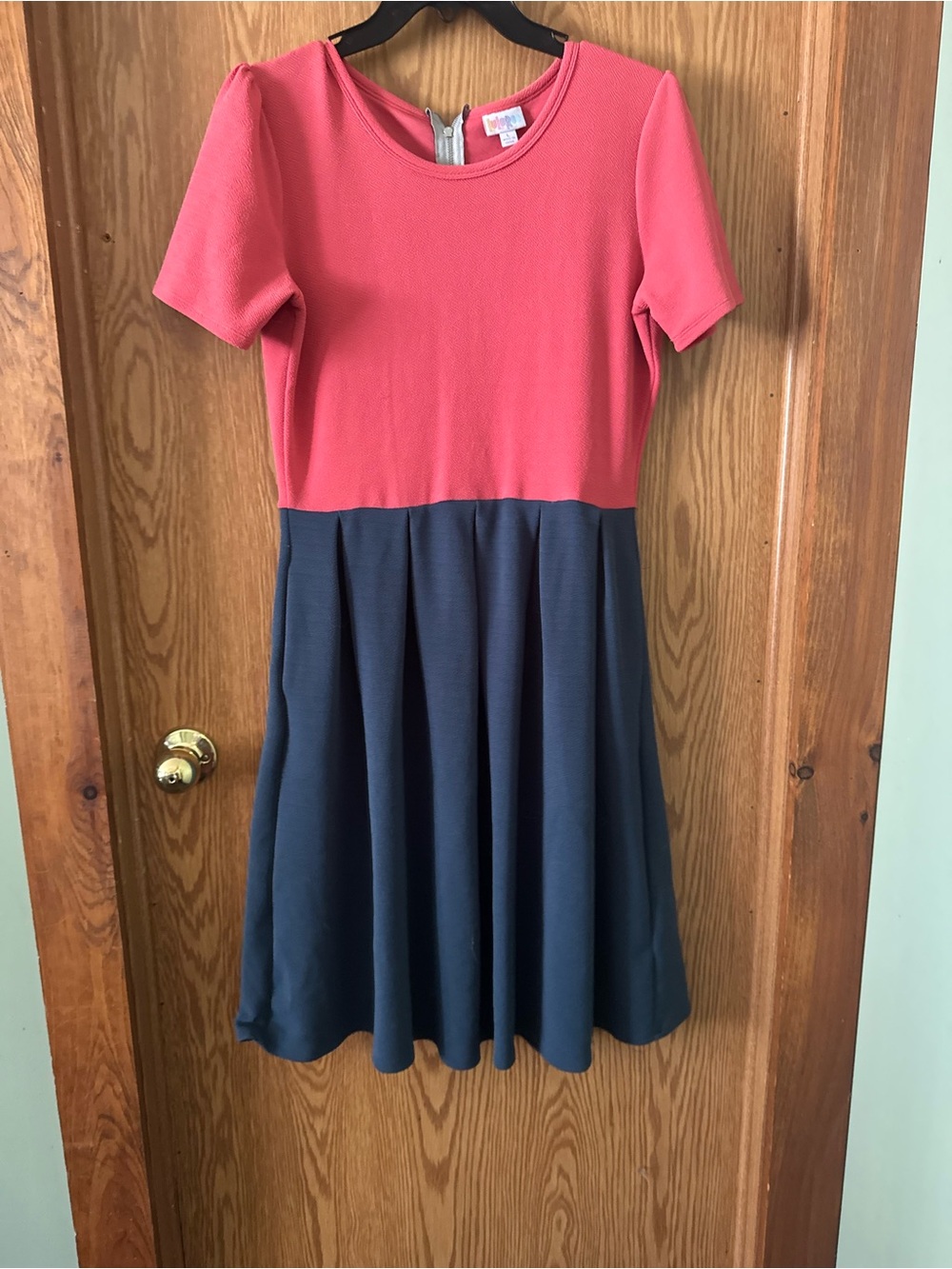 Two-Tone Coral and Navy Fit-and-Flare Dress